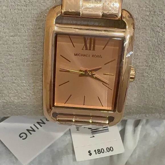 Michael Kors Rose Gold Plated Rectangular Watch - Picture 2 of 7